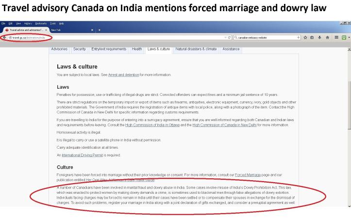 Travel advisory of Canada on India, mentions forced marriage of men and dowry law misuse